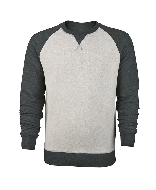 SWEAT EN COTON BIO GRIS CHINÉ FONCÉ ET MOLLETON RETOURNÉ