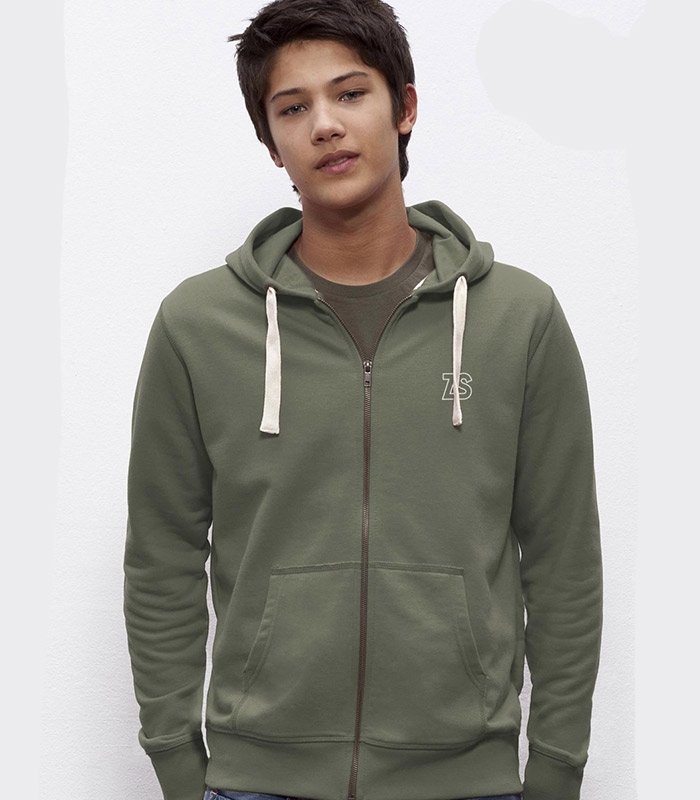 VESTE à Capuche en SWEAT Kaki 100% coton bio équitable