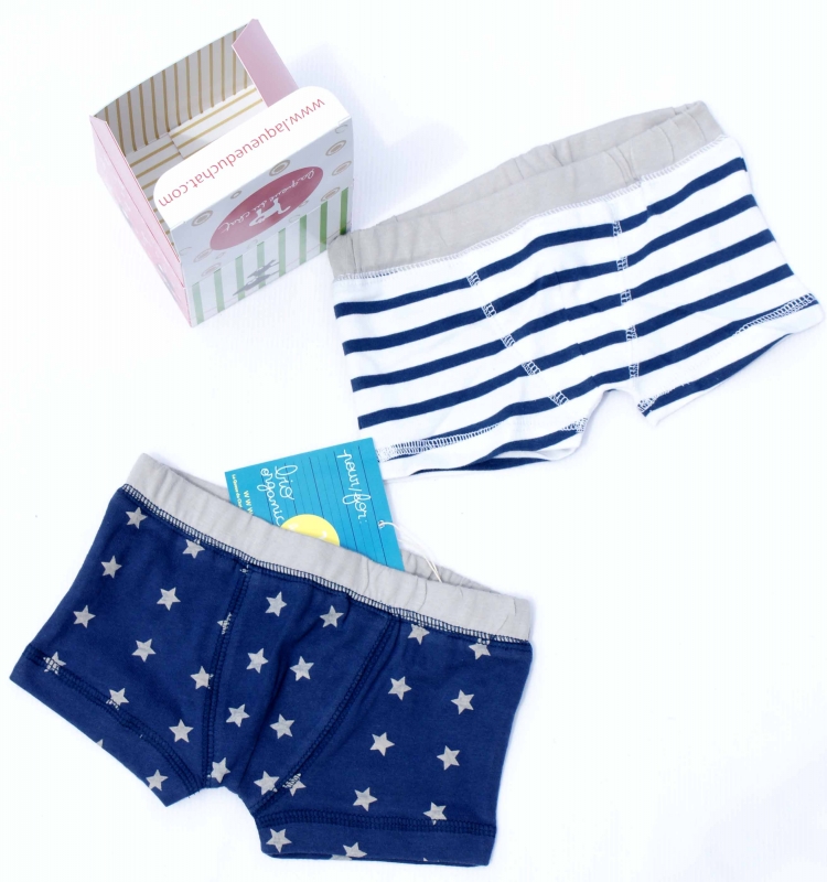 Boxer pour enfant 2 et 3 ans en coton bio, lot de 2