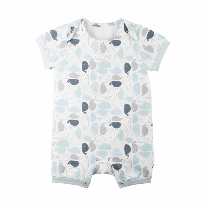 Barboteuse bébé en coton biologique imprimé baleine