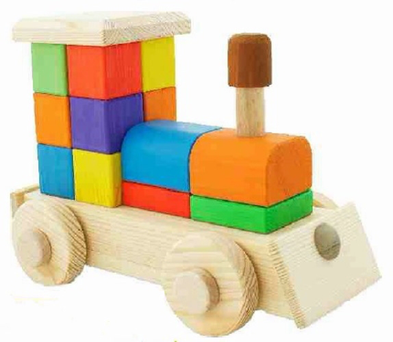 Locomotive en bois avec blocs de construction