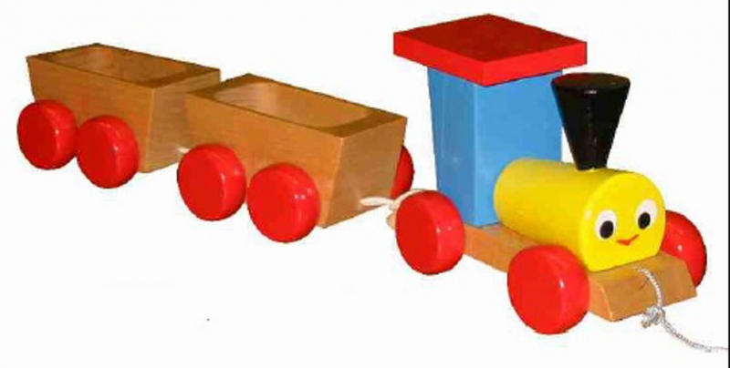 Petit train en bois à tirer 2 wagons creux