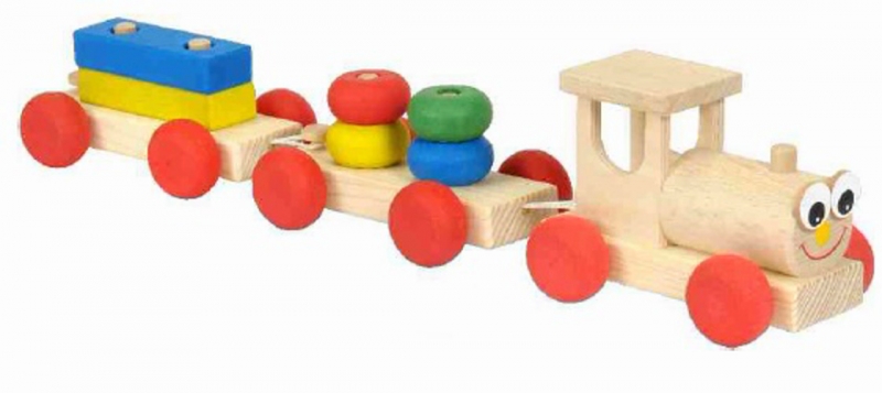 Petit train en bois à pousser 2 wagons 