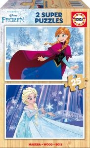 Puzzle en bois boite de 2 x 25 pieces La Reine des Neiges