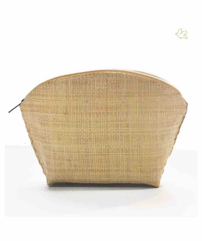 Trousse Beauté en raphia tressé beige naturel