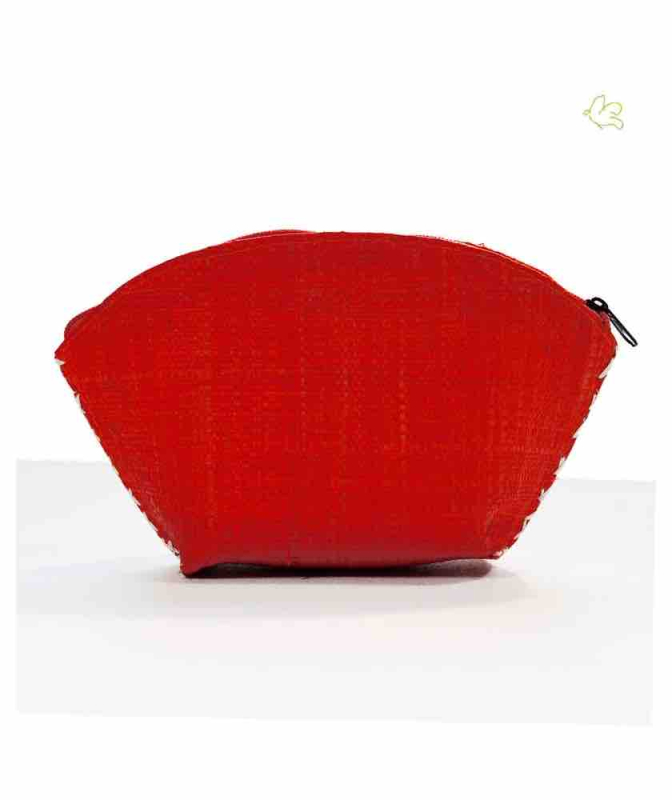Trousse Beauté en raphia tressé rouge corail